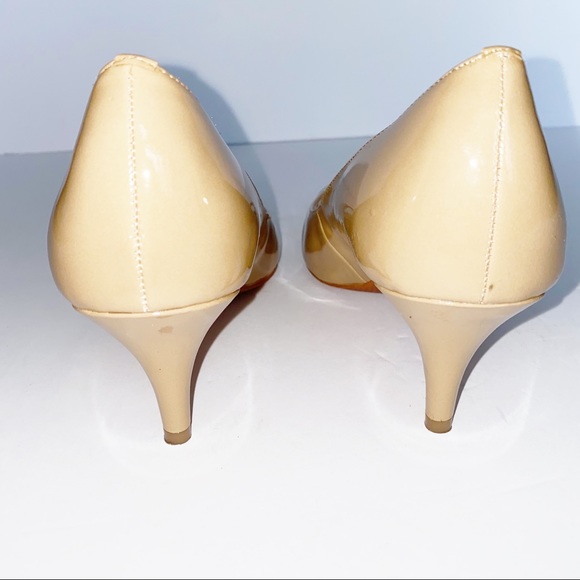 Tahari | Open Toe Camel Patent Pumps 10 - Picture 5 of 11